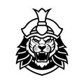 Samurai Lion Head vector line art illustration Royalty Free Stock Photo