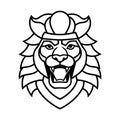 Samurai Lion Head vector line art illustration Royalty Free Stock Photo