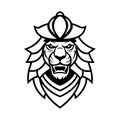 Samurai Lion Head vector line art illustration Royalty Free Stock Photo