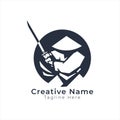 Samurai logo circular, ronin, ninja with sword logo template eps file