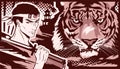 Samurai man with katana and tiger in manga and anime style