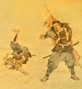 Samurai martial art on old Japanese Traditional painting