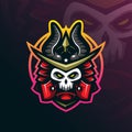 Samurai mascot logo design vector with modern illustration concept style for badge, emblem and tshirt printing. head skull samurai