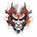 Samurai mask with colour splashes and graffiti style