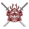 Samurai mask with crossed swords isolated on white background. D