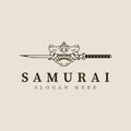 samurai mask and katana sword line art logo vector illustration template design