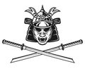 Samurai mask and two crossed katana swords vector Royalty Free Stock Photo