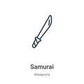 Samurai outline vector icon. Thin line black samurai icon, flat vector simple element illustration from editable weapons concept Royalty Free Stock Photo