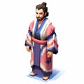 Realistic Medieval-inspired Pixel Person In Kimono - 2d Game Art