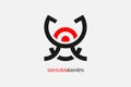 Samurai ramen logo, simple japanese traditional noodle illustration vector design