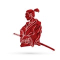 Samurai ready to fight action side view graphic vector Royalty Free Stock Photo