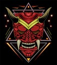 Red devil face illustration.  head of red demon. japanese demon mask Royalty Free Stock Photo