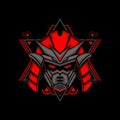 Samurai robot head vector illustration, good for or merchandise, apparel or other with modern geometry ornament