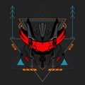 Samurai robot head vector illustration, good for or merchandise, apparel or other with modern geometry ornament