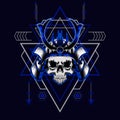 Samurai skull helmet with sacred geometry for t-shirt design