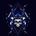 Samurai skull helmet with sacred geometry for t-shirt design