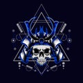 Samurai skull helmet with sacred geometry for t-shirt design