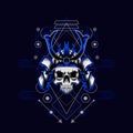 Samurai skull helmet with sacred geometry for t-shirt design