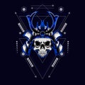 Samurai skull helmet with sacred geometry for t-shirt design