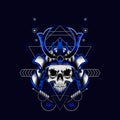 Samurai skull helmet with sacred geometry for t-shirt design