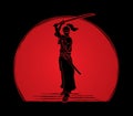 Samurai standing with sword katana, Ready to fight Royalty Free Stock Photo