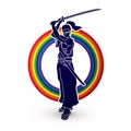 Samurai standing with sword katana, Ready to fight Royalty Free Stock Photo