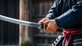 samurai sword practice a closeup of hands gri ai generated Royalty Free Stock Photo