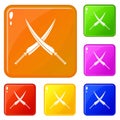 Samurai swords icons set vector color