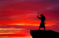 Samurai on top of mountain. Royalty Free Stock Photo