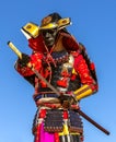 Samurai warrior armor pulls the sword attack Royalty Free Stock Photo