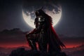 Samurai warrior on the background of the moon. cartoon fantasy. Neural network AI generated Royalty Free Stock Photo