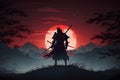 Samurai warrior on the background of the moon. cartoon fantasy. Neural network AI generated Royalty Free Stock Photo