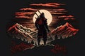 Samurai warrior on the background of the moon. cartoon fantasy. Neural network AI generated Royalty Free Stock Photo