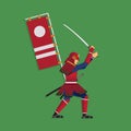 Samurai Warrior Brandishing Sword, Vector illustration Royalty Free Stock Photo