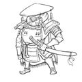 Samurai warrior, Japanese, illustration, coloring page