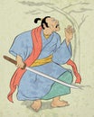 Samurai warrior with katana sword fighting stance