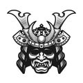 Samurai warrior mask. Traditional armor of japanese warrior. Vector illustration.