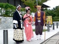 Samurai warrior and princess in Kimono dress, Kyoto Japan.