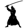 Samurai Warrior Silhouette in Action Pose vector Royalty Free Stock Photo