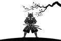 Samurai Warrior Silhouette with Cherry Blossom Tree Vector Art Royalty Free Stock Photo