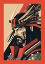 Samurai warrior with sword and helmet. Vector illustration in retro style Royalty Free Stock Photo