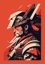 Samurai warrior with sword and helmet. Vector illustration in retro style Royalty Free Stock Photo