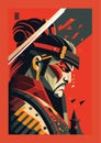 Samurai warrior with sword and helmet. Vector illustration in retro style Royalty Free Stock Photo