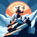 Samurai warrior on top of the mountain. Vector illustration in flat style AI generated Royalty Free Stock Photo