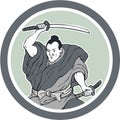 Samurai Warrior Wielding Katana Sword Circle