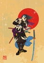 Samurai with 2 words Royalty Free Stock Photo