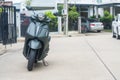 Samut Prakan - August 6, 23 : Private scooter motorcycle, Yamaha Grand Filano Hybrid Connected 2023, Luxury Gray. New design