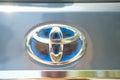 Samut Prakan, Thailand - April 30, 2022 : Special brand logo with blue background used by Toyota in Hybrid models