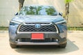 Samut Prakan, Thailand - April 16, 2022 : Front view of Celestite gray metallic is Toyota Corolla Cross Royalty Free Stock Photo