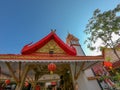 Samut Prakan Thailand April 3 2020, view temple buddha around at Wat Bangna Nai. Concave curve concept.selective focus and grain